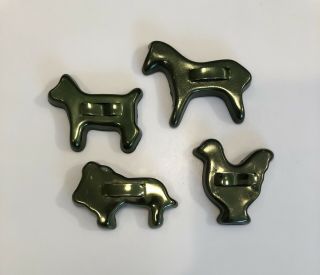 4 Vintage Mini Green Metal Cookie Cutters - Chicken,  Horse,  Dog,  Lion