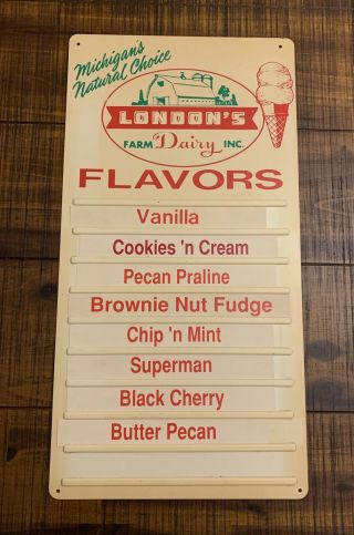 Vintage London’s Farm Dairy Ice Cream Menu Sign Port Huron Michigan Rare