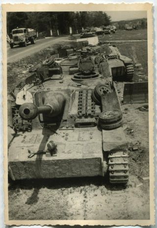 German Wwii Archive Photo: Stug Iii Assault Guns Near Motorway