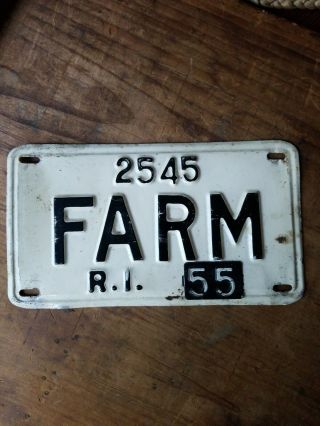 1955 Rhode Island Farm License Plate White Black Vntg Farm Truck
