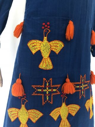 Vtg 70s Hand Embroidered Hippie Festival Folk Gypsy Boho Caftan Tassels Birds M 8