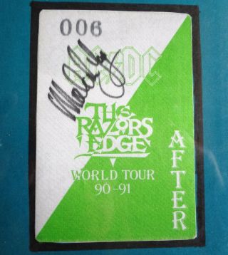 Vtg Ac/dc Malcolm Young Hand Signed/autographed Backstage Pass,  Angus Dollar