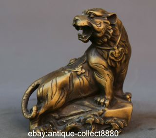 6.  3 " Collect Chinese Fengshui Bronze Zodiac Animal Lovable Tiger Pine Tree Statue