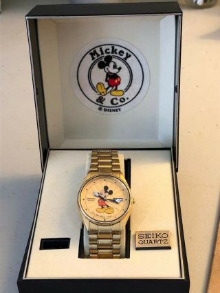 Vintage Seiko Walt Disney Mickey Mouse Starburst Gold Quartz Watch Box