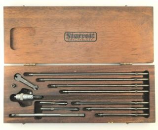Vintage Starrett 124 - B Micrometer 2 - 12 ".  0001 " Grad 10 Rods Machinisit Tool Box