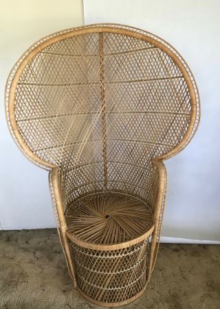 Vintage High Back Peacock Wicker Rattan Chair