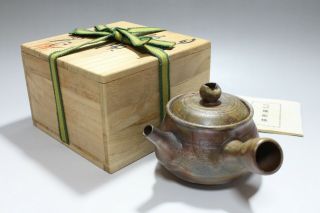 Ad765 Antique Japanese Bizen - Yaki Pottery Side Handle Teapot Kyusu Tea Ceremony