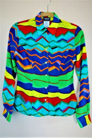 Vintage Gianni Versace Jean Couture Long Sleeve Blouse,  Petite Size Xs Exc.  Cond.