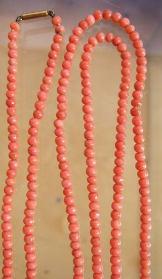 GORGEOUS ANTIQUE REAL CARVED CORAL BEAD FLAPPER LENGTH NECKLACE 25g 3