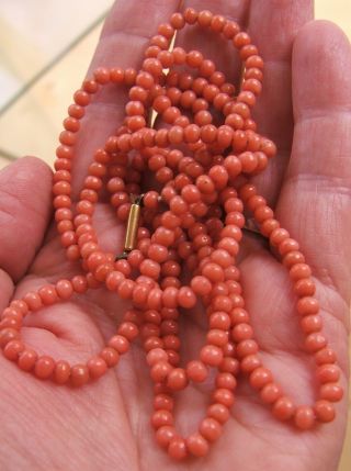 GORGEOUS ANTIQUE REAL CARVED CORAL BEAD FLAPPER LENGTH NECKLACE 25g 4