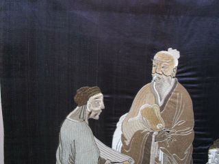 Antique Chinese Silk Embroidery On Silk Fabric Scholars Wise Men 52cm x 55cm 7