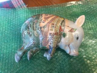 Hand Painted Sleeping Pig Japanese Chinese Figurine Vintage Porcelain Statue Min