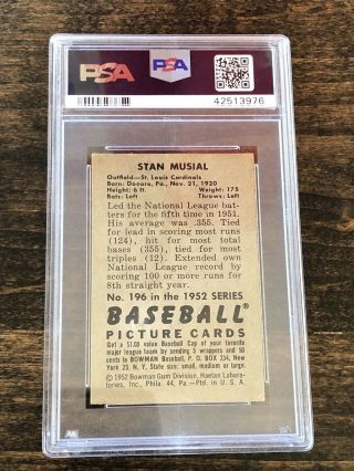 1952 Bowman Stan Musial PSA 2 Good HOF Vintage Baseball Cardinals 2