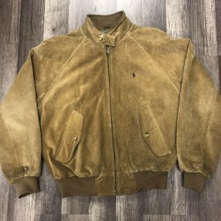 Vtg Polo Ralph Lauren Soft Suede Leather Wool Jacket Bomber Jacket Sz M Brown
