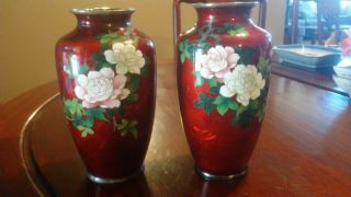 Vintage Japanese Pigeon Blood Ginbari Vases