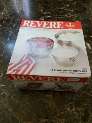 Vintage Revere Ware 3 Piece Stainless Steel Mixing Bowl Set No.  983