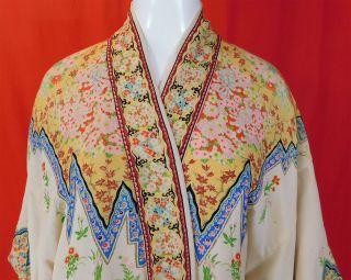 Vintage Art Deco Chinoiserie Silk Orientalism Print Flapper Kimono Robe Coat 2