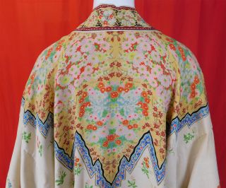 Vintage Art Deco Chinoiserie Silk Orientalism Print Flapper Kimono Robe Coat 5