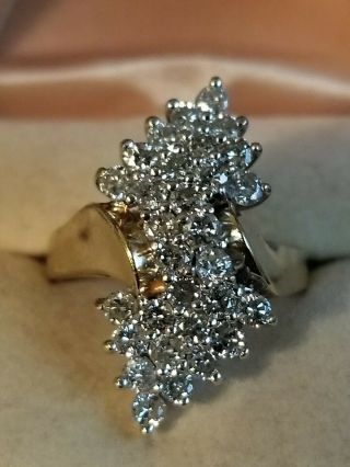 Vintage Diamond Waterfall Cluster Ring 14k 3 Ctw Heavy Estate Statement Cocktail