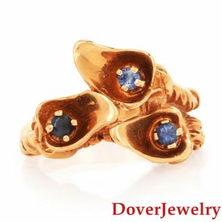 Vintage Sapphire 14k Yellow Gold Lily Floral Ring 5.  0 Grams Nr