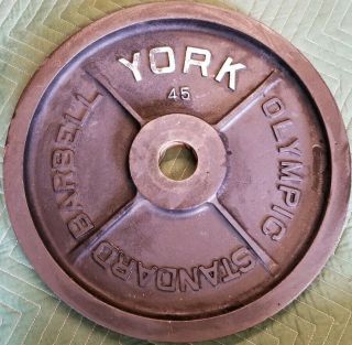 Vintage York Barbell Milled 45 Lb Olympic Weight Plate Pre - Usa Non - Restored