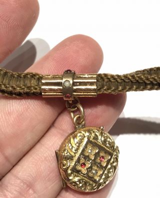Antique Victorian Mourning Hair Watch Fob Chain Gold Filled Ornate Locket 10.  5” 4