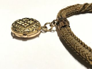 Antique Victorian Mourning Hair Watch Fob Chain Gold Filled Ornate Locket 10.  5” 5