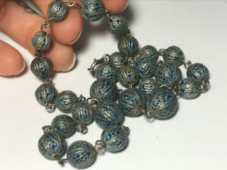 Vtg Sterling Silver Blue Enamel Balloon Beaded Necklace