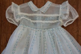 Vintage 1950s Shear Nylon Baby Girl Toddler Party Dress Blue Tiny Flower Print