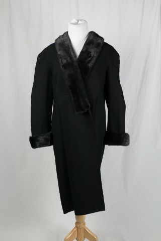 Vintage Oscar De La Renta Black Jacket Dress Coat Mink Fur Trim Collar Sz 10