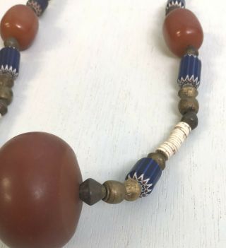 Vintage Antique Venetian 6 Layer Chevron African Trade Beads & Amber Necklace