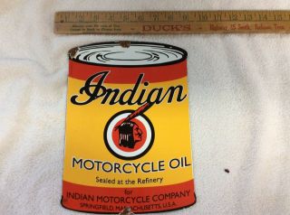 Vintage Indian Motorcycle Oil Porcelain Gas And Oil Can Plate