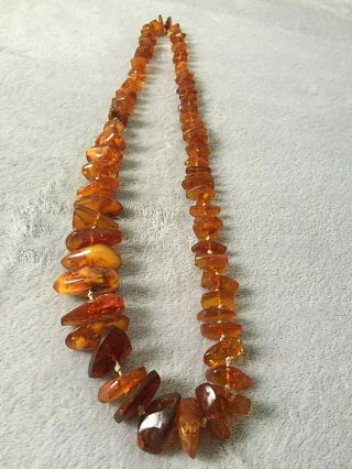 Vintage Real Baltic Amber Necklace Big Polished Beads From Poland 99g