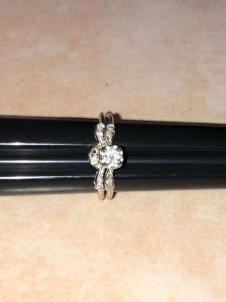 14k White Gold Natural Diamond Vintage Wedding Ring Band Set Sz6.  5