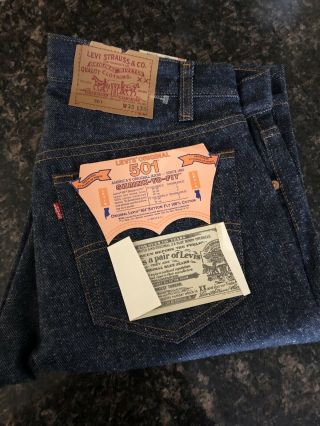 Vtg 80s Deadstock Levis 501 Size 33x33 Made In Usa Dark Wash Nwt Rare.