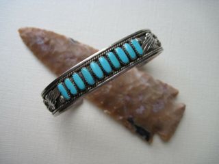 Vintage Zuni Celia Nieto Turquoise & Sterling Silver Bracelet 6 3/8 "