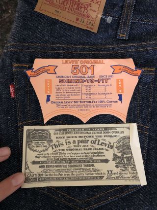 NWT VTG 80s Deadstock Levis 501 SIZE 33x33 Made in USA Dark Wash Rare 2