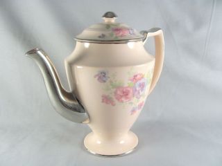 Limoges The Pansey Peach Glo Coffee Pot,  4 Cup,  6 - 3/4 ",  Peche,  Pansy,  Vtg