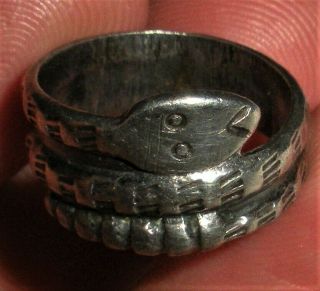 Antique C.  1930 Navajo Coin Silver Ring Coiled Snake Great Stampwork Vafo