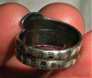 ANTIQUE c.  1930 NAVAJO COIN SILVER RING COILED SNAKE GREAT STAMPWORK vafo 4