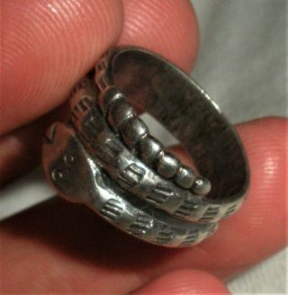 ANTIQUE c.  1930 NAVAJO COIN SILVER RING COILED SNAKE GREAT STAMPWORK vafo 7