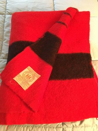 Pristine Vintage Early 1950s Hudson Bay Blanket 3.  5 Point Cherry Red/black Wool
