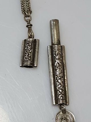 A Chinese Qing Dynasty Silver Mandarin Snuff bottle Pendant,  Chain & Tools 3