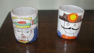 DeSimone Italy Pottery Vintage Coffee Mugs Handpainted Faces White Red Yellow 3