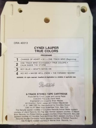 Rare 1986 Cyndi Lauper True Colors ORA 40313 8 Track Cartridge Tape Club Only 2