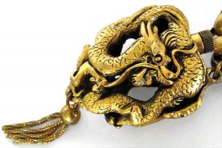 Antique Chinese Gilt Bronze Dragon Open Metal Charm Hidden Bottle Bracelet Opium