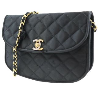 Chanel Matelasse Chain Shoulder Bag Black Satin Vintage France Authentic M153 I