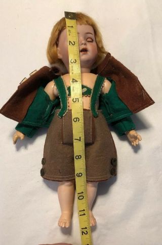 Sweet Antique German 121 K R Toddler Doll w/Tyrolean Outfit 12” Tall 4