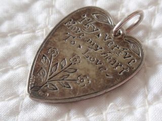 Antique Victorian Sterling Silver Heart Love Token Charm Pendant 2