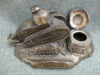 Old Vintage Camp De Mailly World War I Wwi French Army Tank Inkwell 1918 - 1920s?